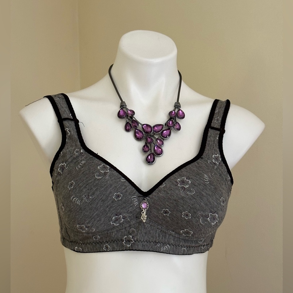 Liveday Seamless Bra wireless Comfort Gray Purple Black Jewel In Front SZ L